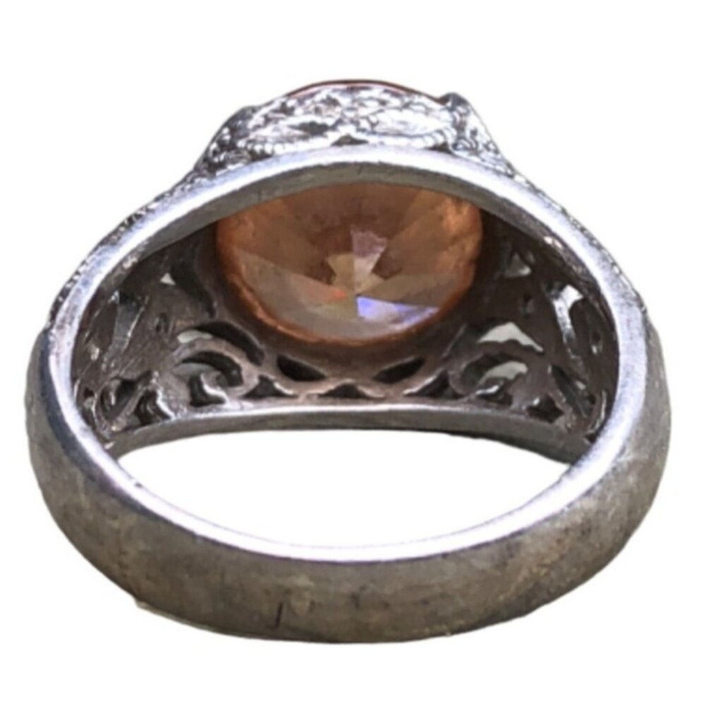 Joseph Esposito ESPO Jubilee 925 Filigree Ring w Large Round Peach CZ Sz 8.25 - Picture 4 of 9
